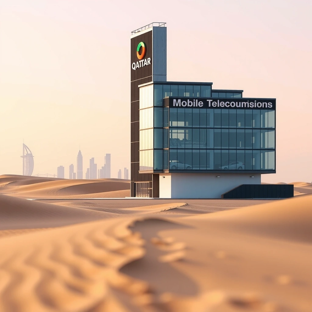 DesertWave Mobile office with Qatar skyline in background