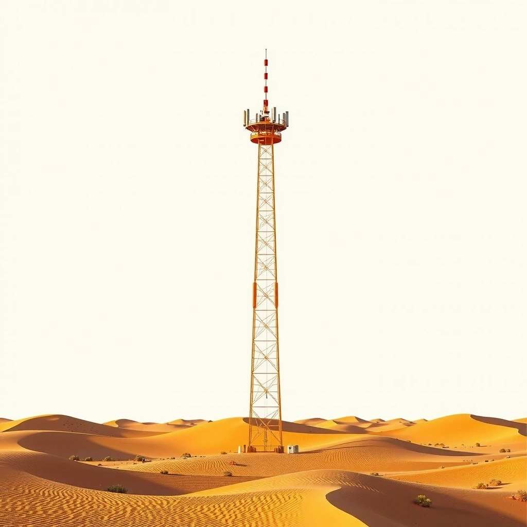 Modern mobile tower infrastructure in Qatar desert landscape