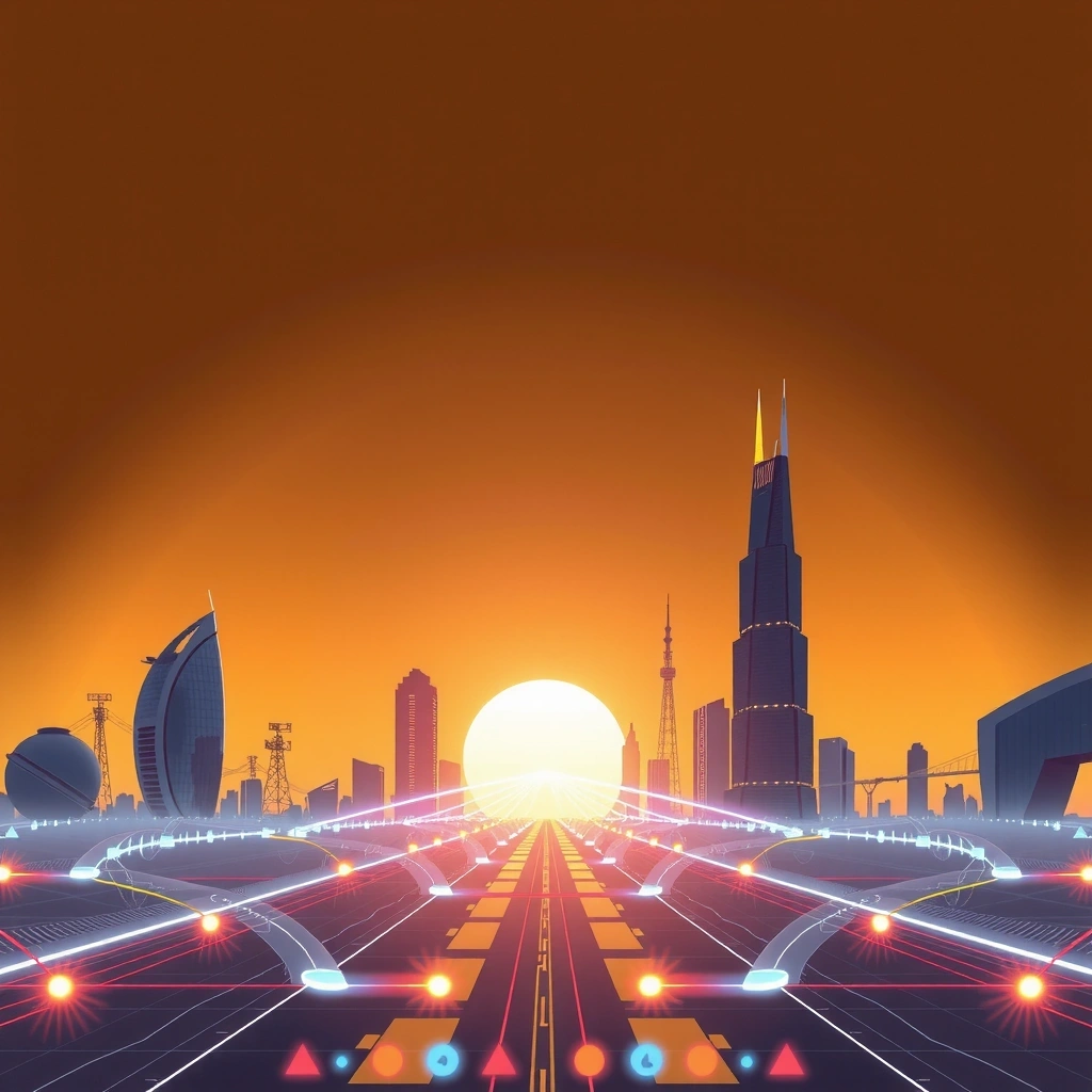 Qatar's modern skyline with mobile connectivity visualization